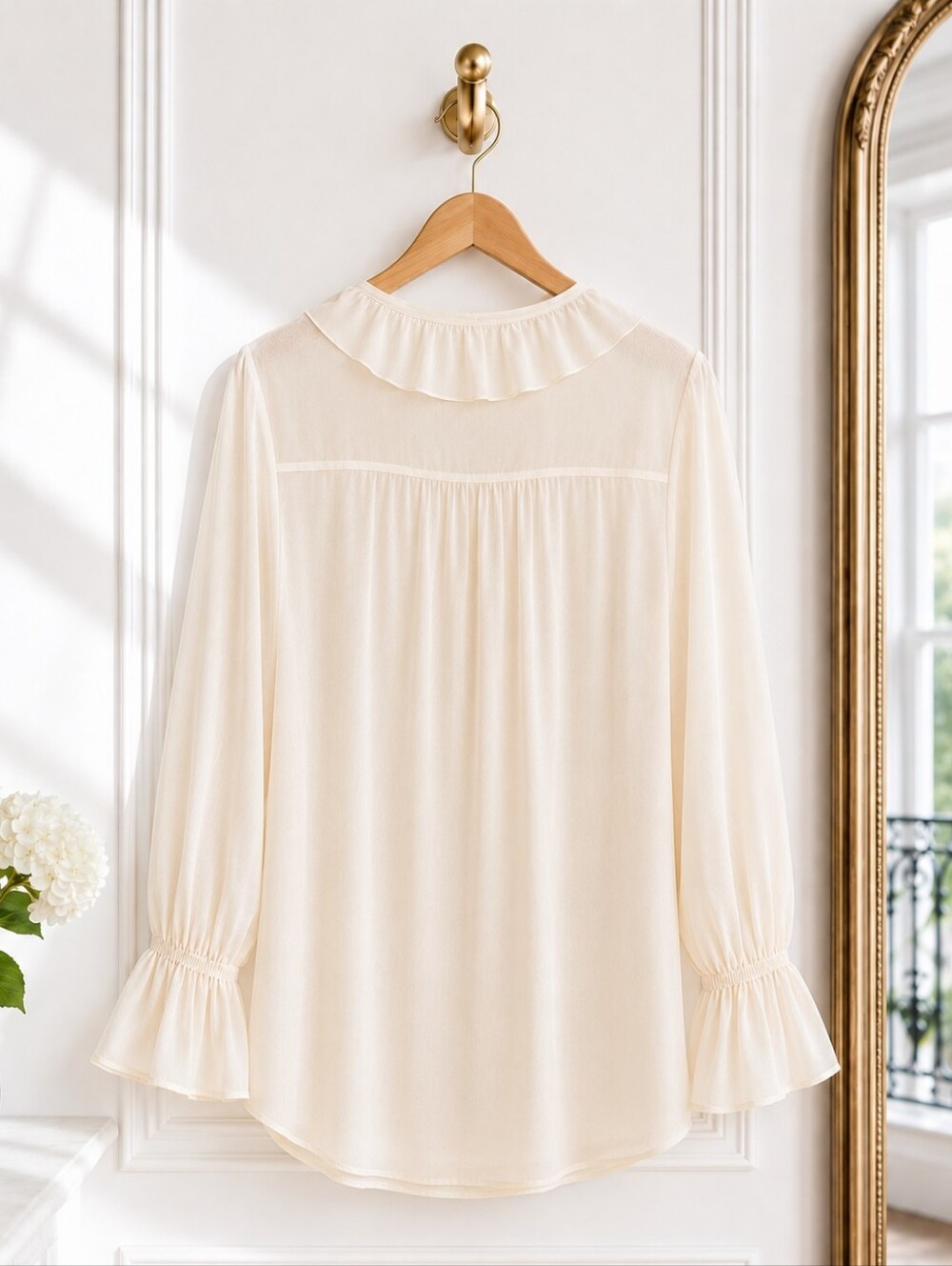 Victoria's Secret Sheer Ivory Ruffle Blouse | Tie-Neck | Size S *(Fits S-L) - Picture 6 of 8